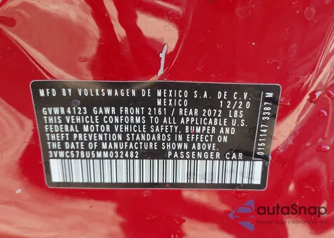 2021 Volkswagen Jetta 1.4T R-Line/1.4T S/1.4T Se z USA, uszkodzony, nr VIN 3VWC57BU5MM032482